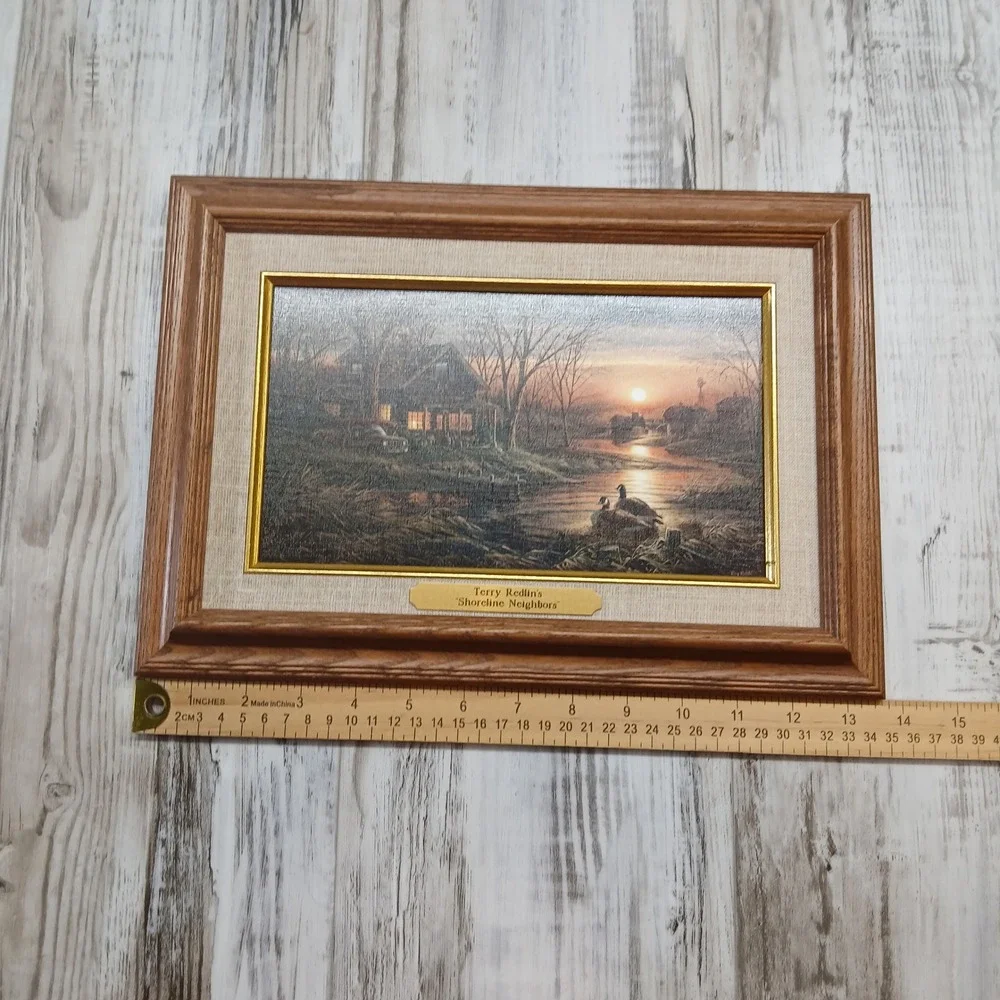 Terry Redlin Shoreline Neighbors Framed Art Linen Design Presentation Plaque